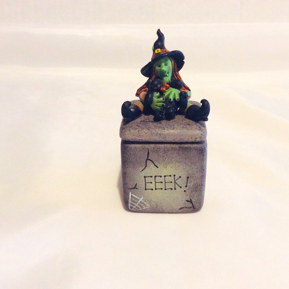 Halloween Happy Decoration Candle Witch Eeek! Small Green Gray with Lid